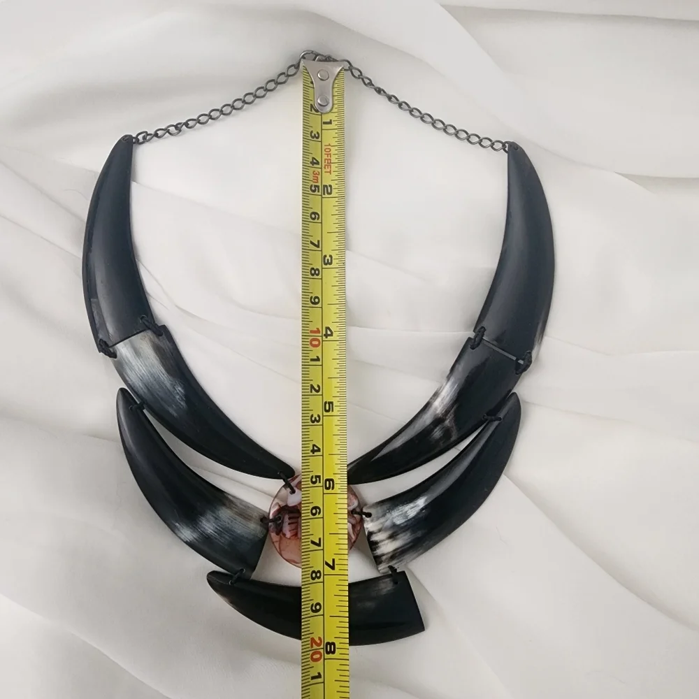 Vintage Buffalo Horn & Shell Statement Necklace Handmade Tribal Artisan